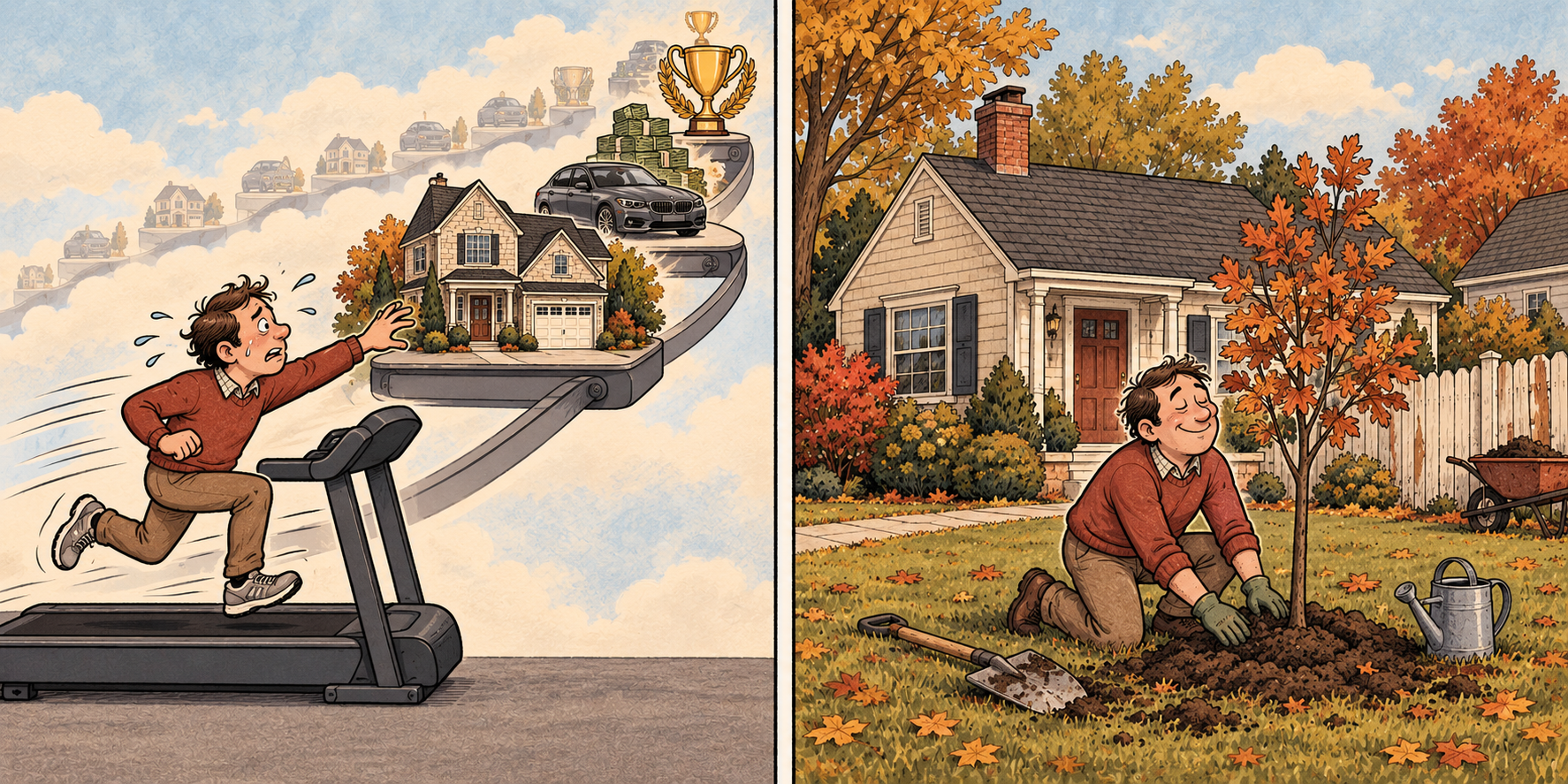 The same person either chases an endless succession of status symbols or happily improves the home he already has.